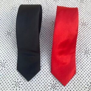 Set of 2 Men Slim Necktie Fashion Solid Ties Black and Cherry Red